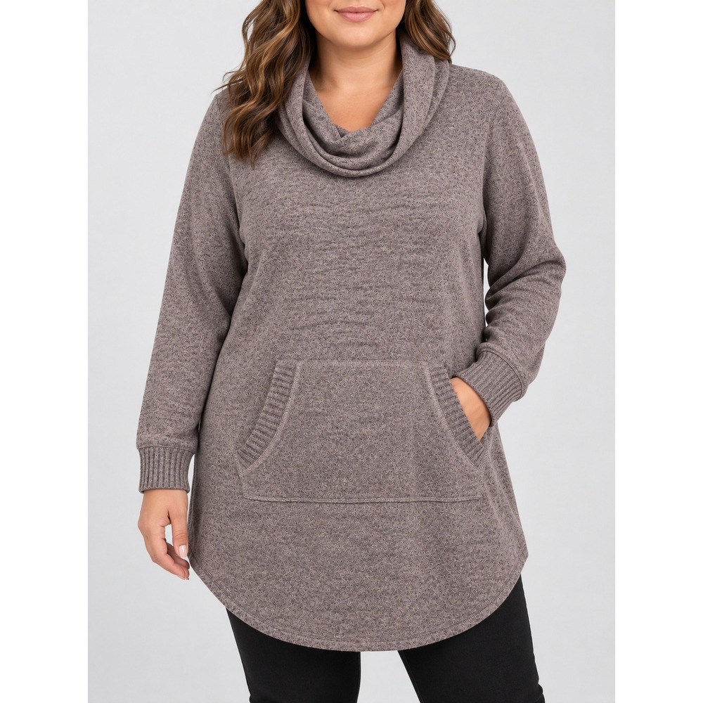 NWT Torrid Tunic Women 3X Warmed Stone Soft Plush Cowl Neck Pocket Sweater